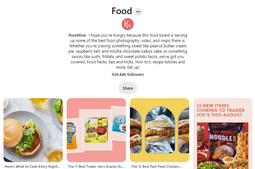 food Pinterest board names